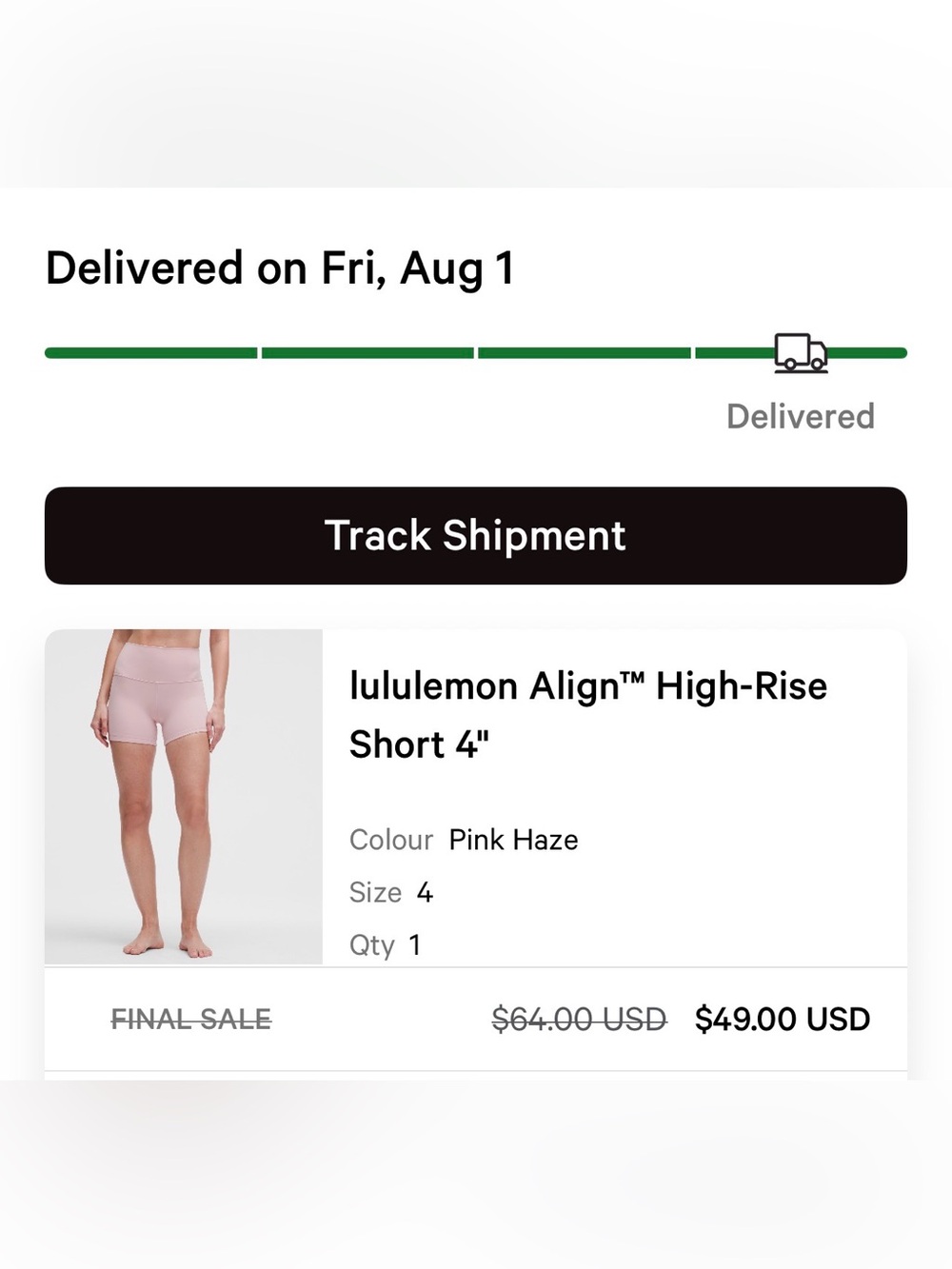 Lululemon Align High-Rise Short 4" Pink Haze - Picture 6 of 8